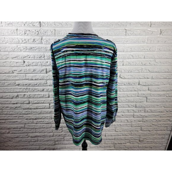 Coral Bay Womens Top Extra Large XL Roll Tab Sleeve Blue Watercolor WAT92E - Picture 5 of 8